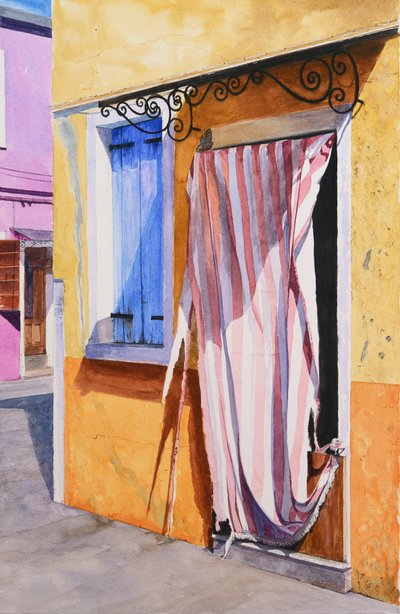 Casa de Burano (aguarela sobre papel) de Mike Briscoe