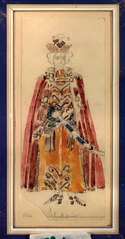 Traje preparatório para a ópera ""Mazepa"" de Piotr Tchaikovsky (1840-1893) (Figurino para a ópera Mazepa de P Tchaikovsky) - Obra de Mikhail Alexandrovich Vrubel (Vrubel) (1856-1910), lápis e guache sobre papel, arte cenográfica russa - St de Mikhail Aleksandrovich Vrubel