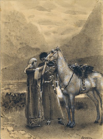 Adeus de Zara com Ismail. Ilustração do poema Ismail Bey, de Mikhail Lermontov, 1890-1891 de Mikhail Aleksandrovich Vrubel