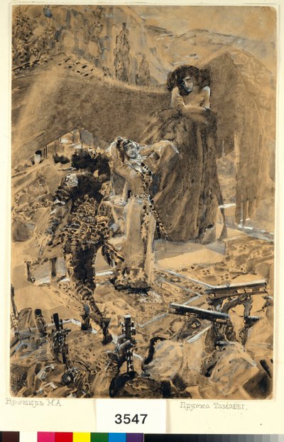 A dança de Tamara - Ilustração do poema "O Demónio" de Mikhail Lermontov (1814-1841) - Obra de Mikhail Alexandrovich Vrubel (Vroubel) (1856-1910) de Mikhail Aleksandrovich Vrubel