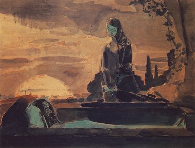 Lamentação I, 1887 (lápis, wc e cal no papel) de Mikhail Aleksandrovich Vrubel