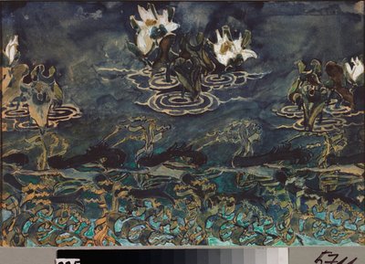Nenuphars (ninfeas) (Nenúfares) - Obra de Mikhail Alexandrovich Vrubel (Vrubel) (1856-1910), aquarela e guache sobre papel, arte russa do século XIX-XX, art nouveau - State Museum Abramtsevo Estate, Moscou de Mikhail Aleksandrovich Vrubel