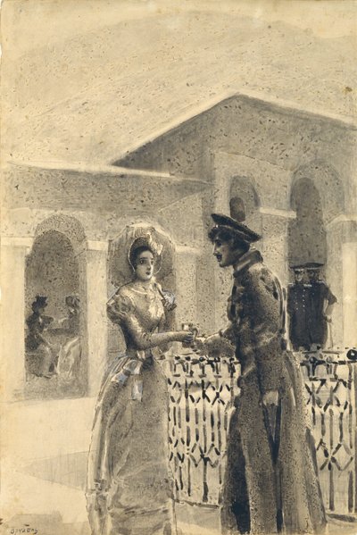Princesa Mary e Grushnitsky. Ilustração do romance Um Herói de Nosso Tempo, de Mikhail Lermontov, 1891 de Mikhail Aleksandrovich Vrubel