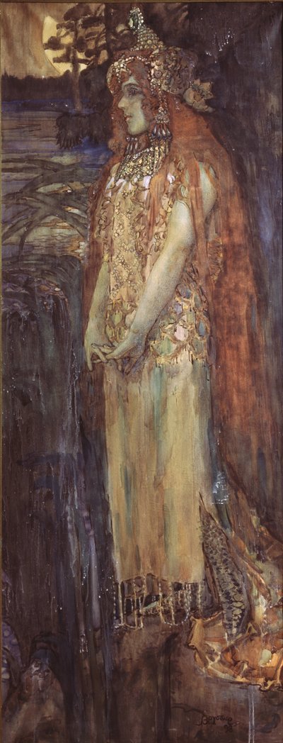Cantora Nadezhda Zabela-Vrubel como Princesa Volkhova na ópera Sadko de N. Rimsky-Korsakov, 1898 de Mikhail Aleksandrovich Vrubel