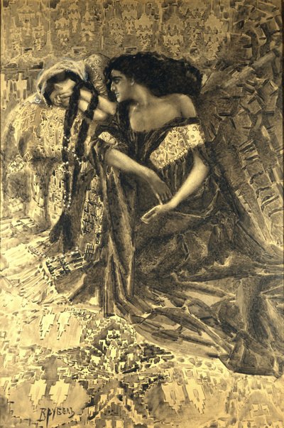 Tamara e Demon. Ilustração do poema O Demônio, de Mikhail Lermontov, 1890-1891 de Mikhail Aleksandrovich Vrubel