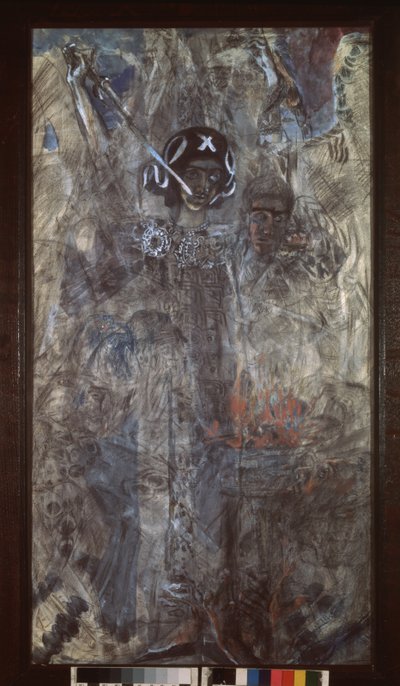 A Visão do Profeta Ezequiel, 1905 (carvão, wc e guache sobre papelão) de Mikhail Aleksandrovich Vrubel
