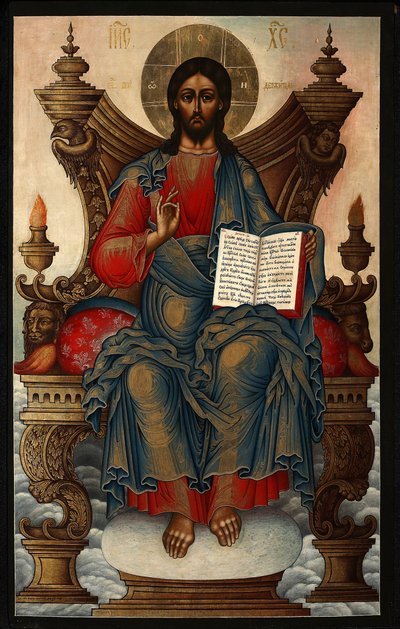 The Saviour Enthroned - Soplyakov, Mikhail Alexeyevich (1722-1799) - 1762 - Tempera no painel - 92,5x60 - Colecção Privada de Mikhail Alexeyevich Soplyakov
