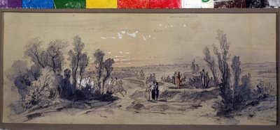 Desenho de cortina para a ópera ""Mazepa"" de Piotr Ilitch Tchaikovsky (1840-1893) (Design de cortina para a ópera ""Mazepa"" de P.Tchaikovsky). Obra de Mikhail Ilyich Bocharov (1831-1895). aquarela sobre papel de Mikhail Ilyich Bocharov