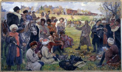 Os agitadores bolcheviques na divisão selvagem do general Kornilov perto de Gatchina em agosto de 1917 de Mikhail Ivanovich Avilov