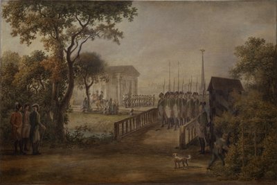 Troca da guarda no Prado Tsarinas em São Petersburgo, 1799 de Mikhail Matveevich Ivanov