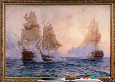 O brigue Mercury lutando contra dois navios turcos, 14 de maio de 1829 (Episódio da Guerra Russo-Turca de Mikhail Stepanovich Tkatchenko