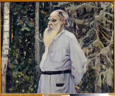 Retrato do autor Leon N. Tolstoi (1828-1910) (Retrato do autor Leo N. Tolstoy). Pintura de Mikhail Vasilyevich Nesterov (1862-1942), óleo sobre tela de Mikhail Vasilievich Nesterov
