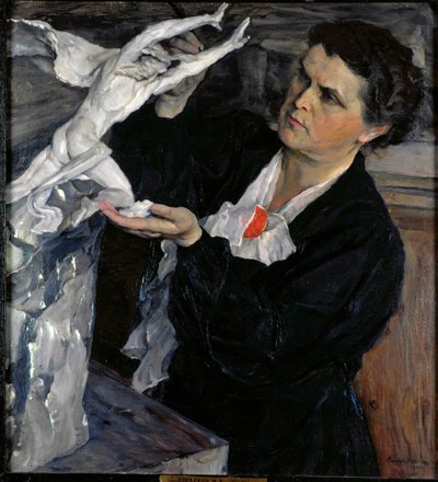 Retrato da escultora Vera Mukhina (Mukhina) (1889-1953). Pintura de Mikhail Vasylievich Nesterov (1862-1942), óleo sobre tela de Mikhail Vasilievich Nesterov