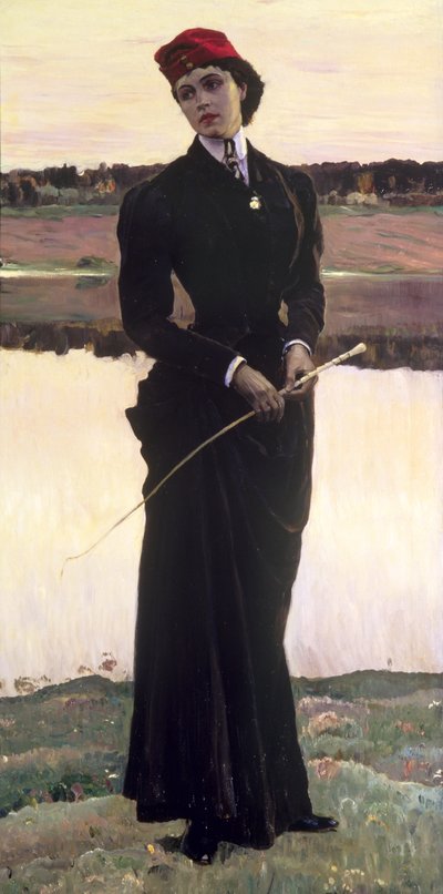 Retrato de Olga Nesterova ou, mulher em um hábito de equitação, 1906 de Mikhail Vasilievich Nesterov