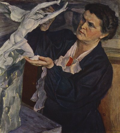 Retrato da escultora soviética Vera Mukhina (cor litho) de Mikhail Vasilievich Nesterov
