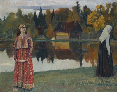 À beira do lago, 1924 de Mikhail Vasilievich Nesterov