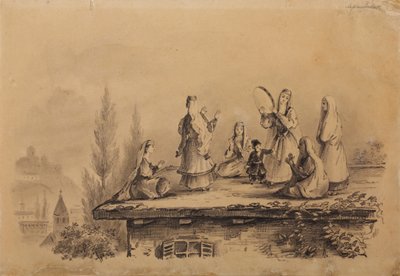 Mulheres georgianas no telhado Lezghinka, 1837 de Mikhail Yuryevich Lermontov