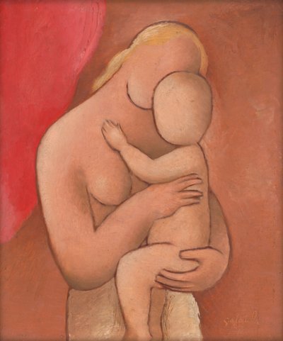 Mãe e bebê, c.1934 (óleo sobre madeira compensada) de Mikulas Galanda
