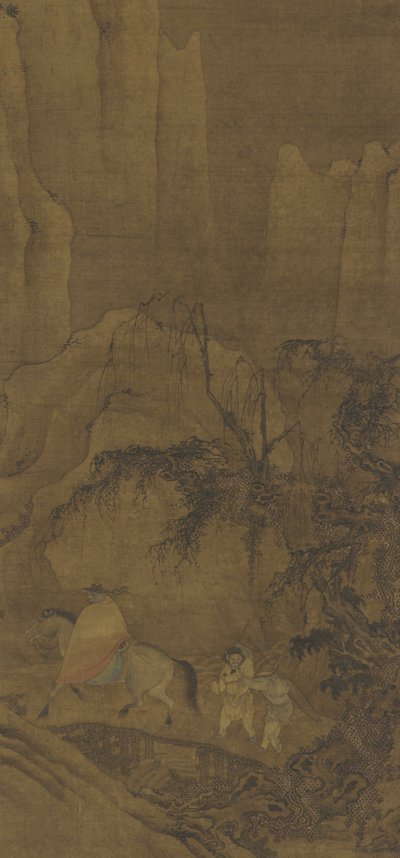 Um Viajante a Cavalo com Atendentes de Ming Dynasty Chinese School