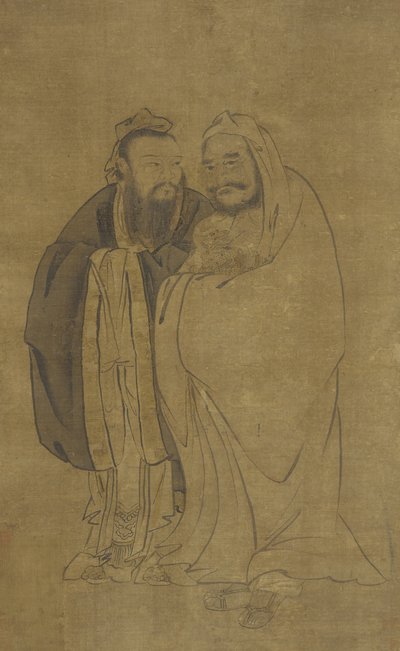 Confúcio e Buda embalando um Qilin de Ming Dynasty Chinese School