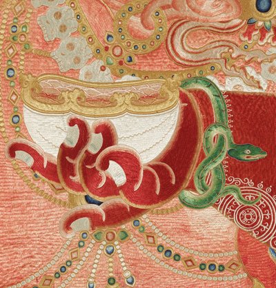 Pormenor da Thangka de seda imperial bordada de Ming Dynasty Chinese School