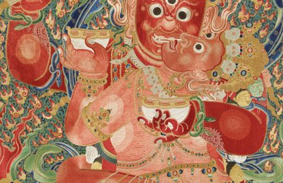 Pormenor da Thangka de seda imperial bordada de Ming Dynasty Chinese School