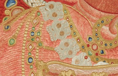 Pormenor da Thangka de seda imperial bordada de Ming Dynasty Chinese School