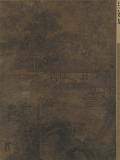 Paisagem: dois homens em um pavilhão sob árvores de Ming Dynasty Chinese School