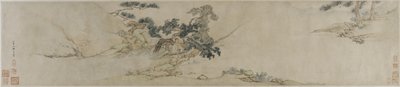 Jogando a cítara debaixo de um pinheiro, do final do século 16 ao início do século 17 (tinta e cor no papel) de Ming Dynasty Chinese School