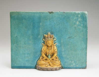 Azulejo com figura do Buda Amitabha (cerâmica) de Ming Dynasty Chinese School