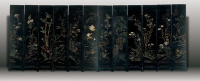 Tela coromandel de doze painéis, Weiping de Ming Dynasty Chinese School