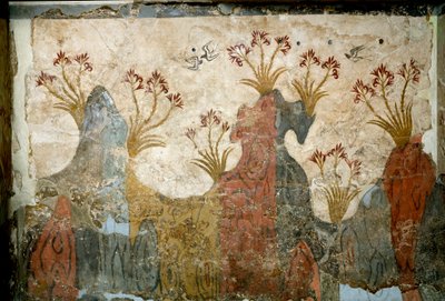 Arte Minoana: "Primavera" Fresco de Akrotiri a Santorini. Século XVI a.C. Athenes, Museu Nacional de Arqueologia de Minoan
