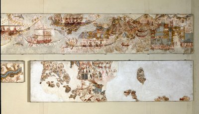 Arte Minoana: "Expedição naval" Fresco de Akrotiri a Santorini. Século XVI a.C. Athenes, Museu Nacional de Arqueologia de Minoan