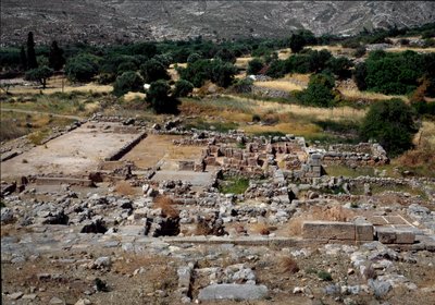 Civilização minóica: vista das ruínas do palácio de Zakros construído por volta de 1700-1650 AC. Creta de Minoan