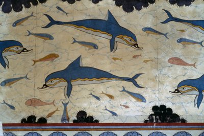 Megaron da Rainha decorado com afrescos de golfinhos, Palácio de Knossos, Creta, Grécia, civilização minóica de Minoan