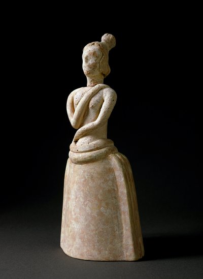 Arte minóica: figura de mulher em terracota numa atitude de adoração. Do santuário de Piskokephalo, em Creta. 1700-1450 AC. Dim. 24,6 cm Heraklion, museu arqueológico. de Minoan