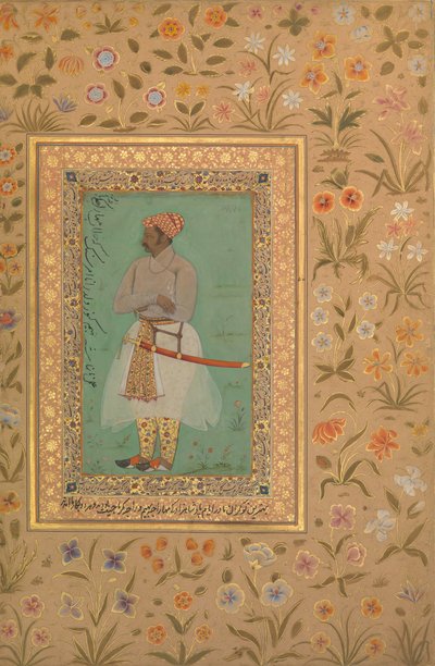 Retrato de Maharaja Bhim Kanwar, fólio do álbum Shah Jahan, verso: ca. 1615-29 de Mir 
