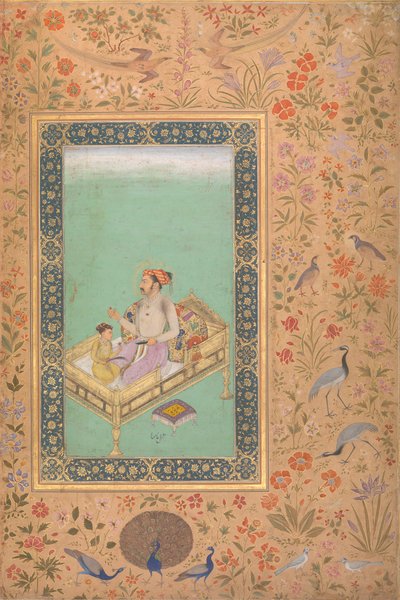 O imperador Shah Jahan com seu filho Dara Shikoh, Folio do álbum Shah Jahan, Verso: Ca.1620 de Mir 