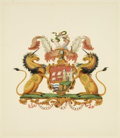 Arms of the City of Bristol, c.1830 (lápis e papel de aquarela) de Miss (attr.to) Braikenridge