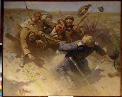 Um contra-ataque em Tsaritsyn em 1919 - Um contra-ataque em Tsaritsyn em 1919 - Pintura de Mitrofan Borisovich Grekov (1882-1934), óleo sobre tela de Mitrofan Borisovic Grekov
