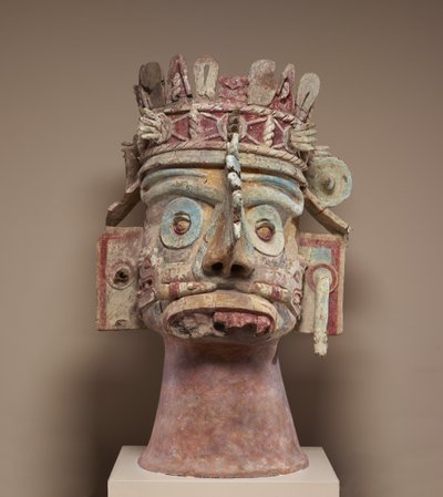 Chefe do deus da chuva Tlaloc, período pós-clássico tardio, c.1300-1521 (cerâmica, tufo, estuque e tinta) de Mixtec Mixtec