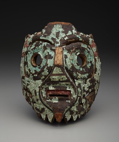 Máscara, possivelmente de Tlaloc, c.1350-1521 (madeira, turquesa, concha, linhita e resina) de Mixtec Mixtec