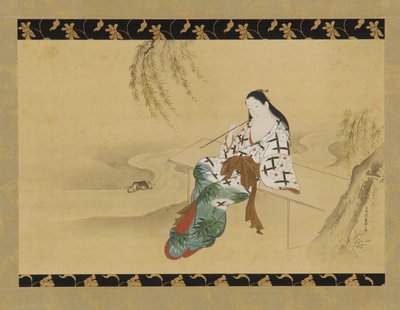 Paisagem: um yujo sentado num banco, século XVIII. de Miyagawa Chōshun