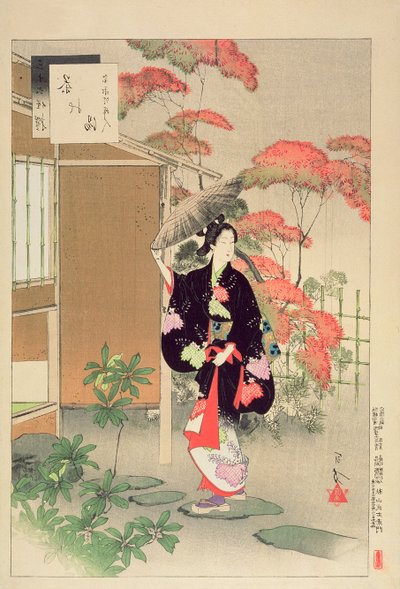 Cerimônia do Chá: Uma Mulher da Era Hoei, da série &39;Uma Seleção das Trinta e Seis Belezas&39;, 1893 (impressão xilogravura colorida) de Mizuno Toshikata