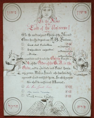 Carta do Templo de Osíris no. 4 da Ordem Hermética da Golden Dawn, 1888 (caneta e tinta no cartão) de Moina Mathers