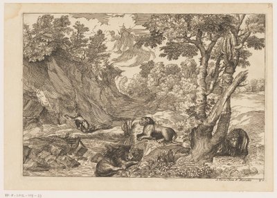 Paisagem com o penitente Jerome e três leões em repouso
Landscapes after Titian (título da série) de Moise Jean Baptiste Fouard