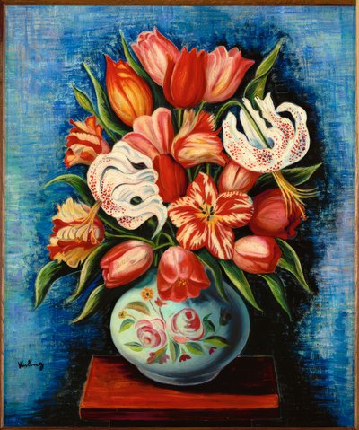 Bouquet de flores com tulipas e lírios de Moise Kisling