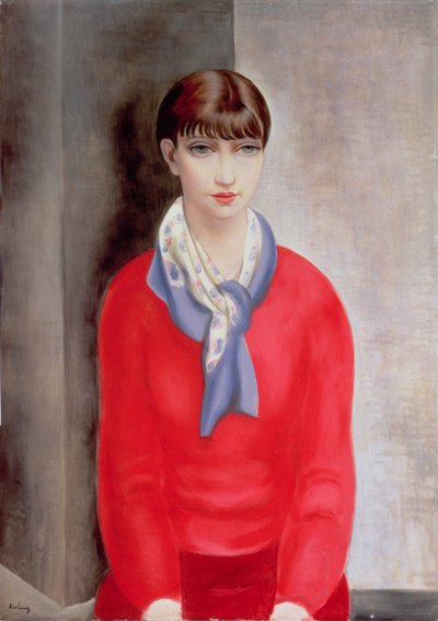 Kiki de Montparnasse com uma camisola vermelha e um lenço azul de Moise Kisling