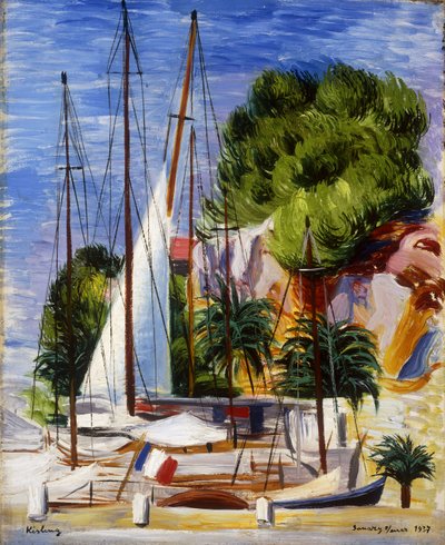 Barcos à vela no porto de Sanary; Voiliers dans le Port de Sanary de Moise Kisling
