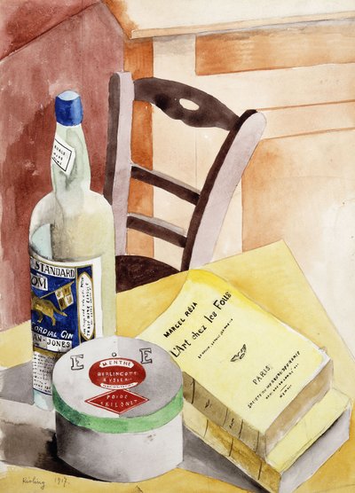 Natureza morta com garrafas e livros; Nature Morte a la Bouteilles aux Livres de Moise Kisling